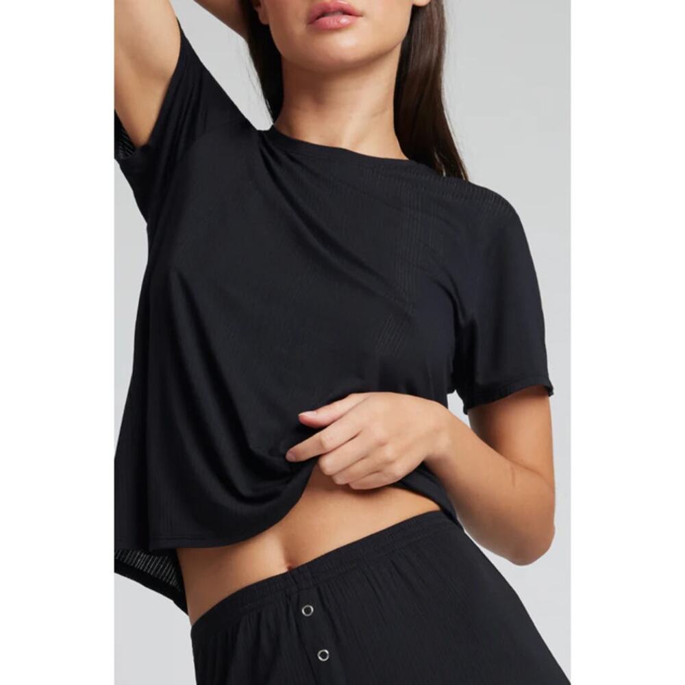 Negative Whipped Boyfriend Tee Black Semisheer Stripe Micro Modal SZ XL